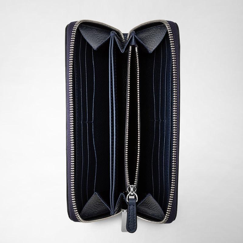 Serapian Portafoglio con zip in pelle rugiada blu navy Offerta natalizia