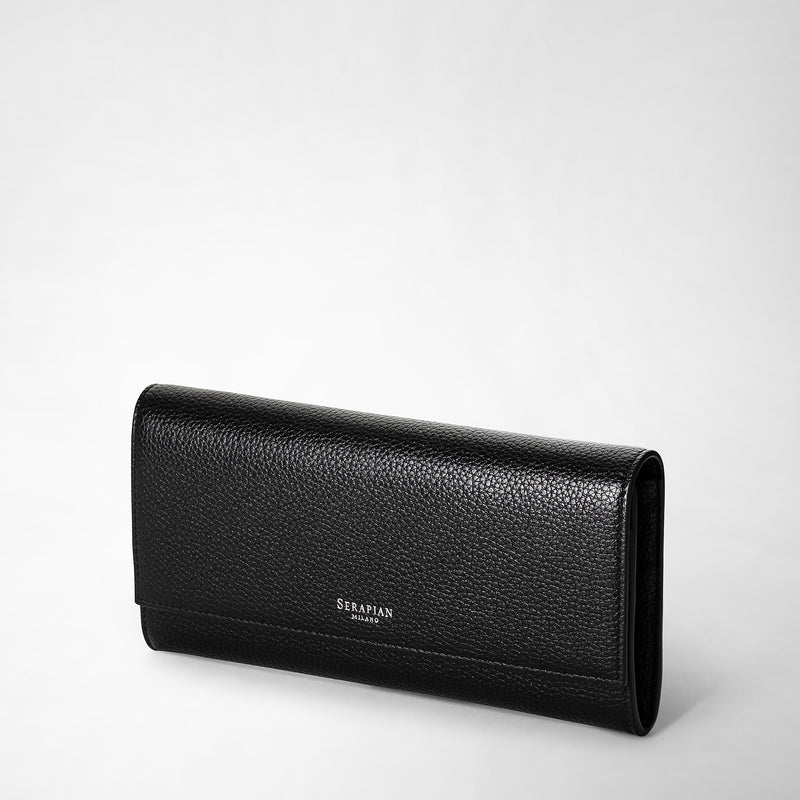 Serapian Portafoglio continental in pelle rugiada nero Liquidazione