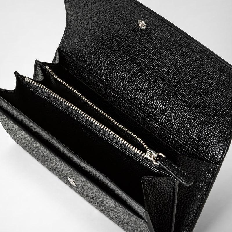 Serapian Portafoglio continental in pelle rugiada nero Liquidazione