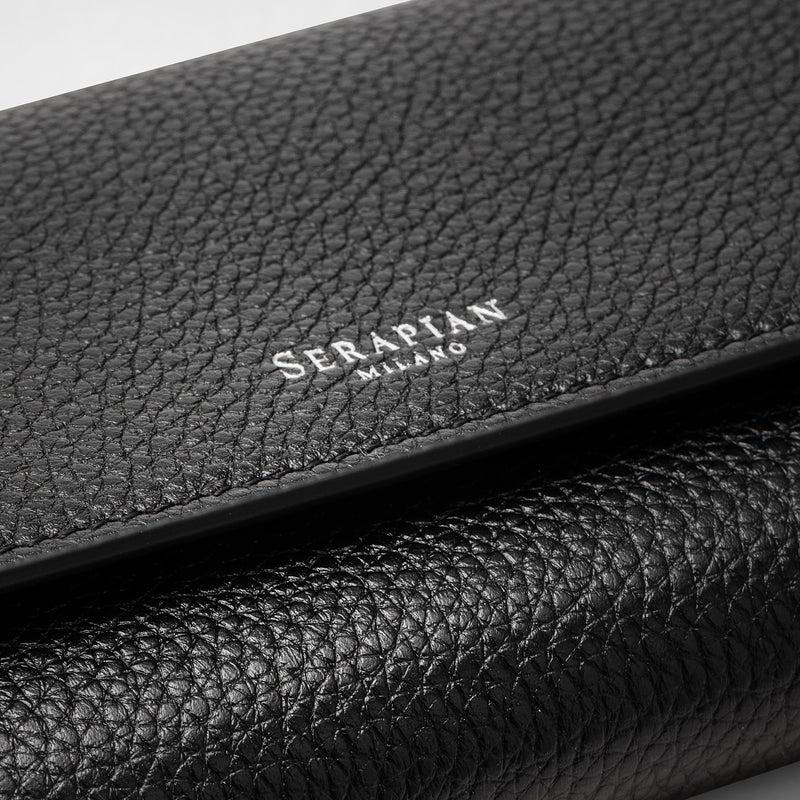 Serapian Portafoglio continental in pelle rugiada nero Liquidazione