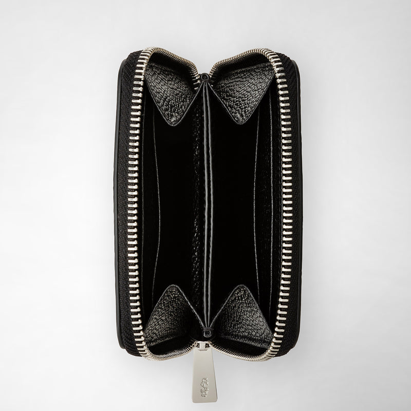 Serapian Portafoglio piccolo con zip in pelle rugiada nero In Saldo