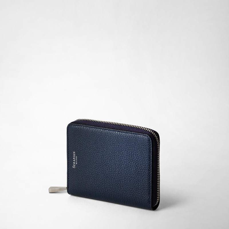 Serapian Portafoglio mini con zip in pelle rugiada blu navy Promozione Limitata