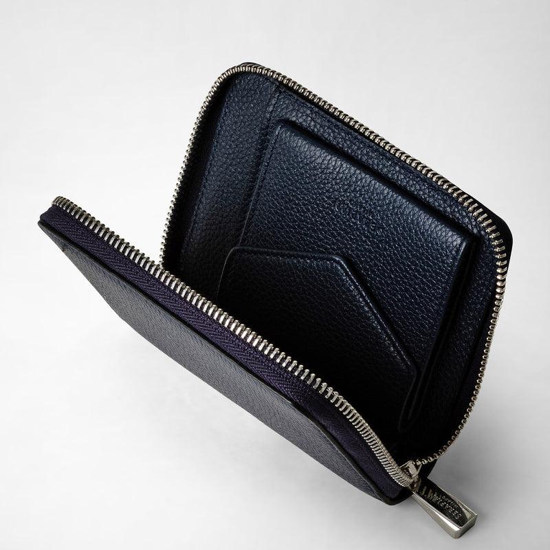 Serapian Portafoglio mini con zip in pelle rugiada blu navy Promozione Limitata