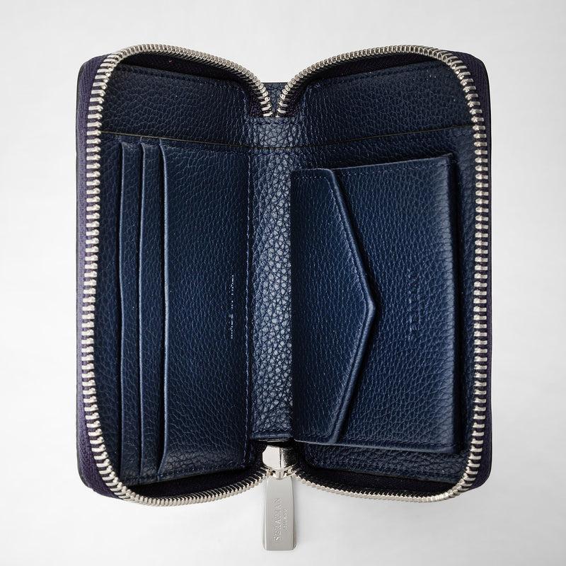 Serapian Portafoglio mini con zip in pelle rugiada blu navy Promozione Limitata