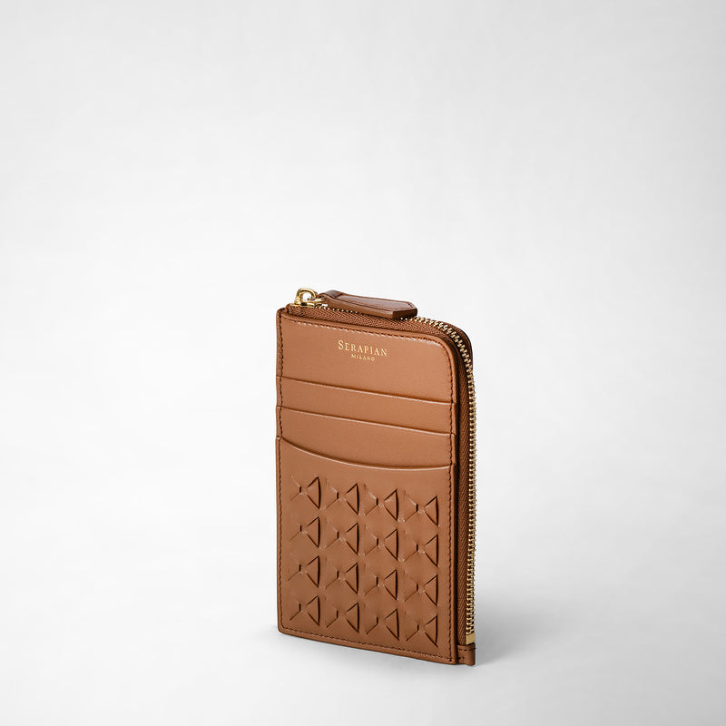 Serapian Zip card case in mosaico tan Offerta