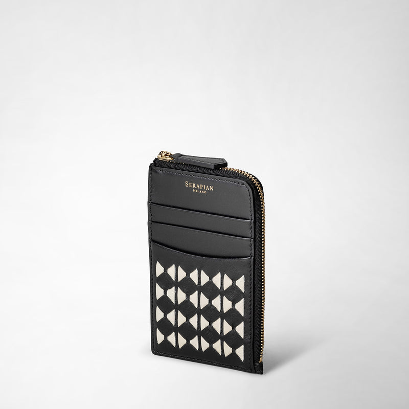 Serapian Portacarte con zip in mosaico nero-panna Vendita