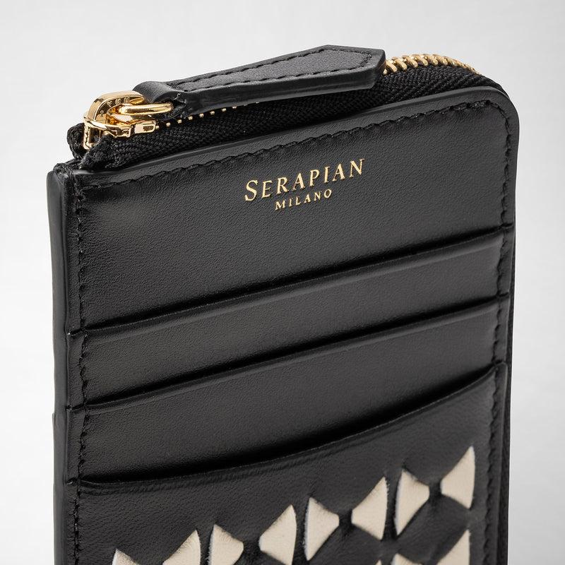 Serapian Portacarte con zip in mosaico nero-panna Vendita