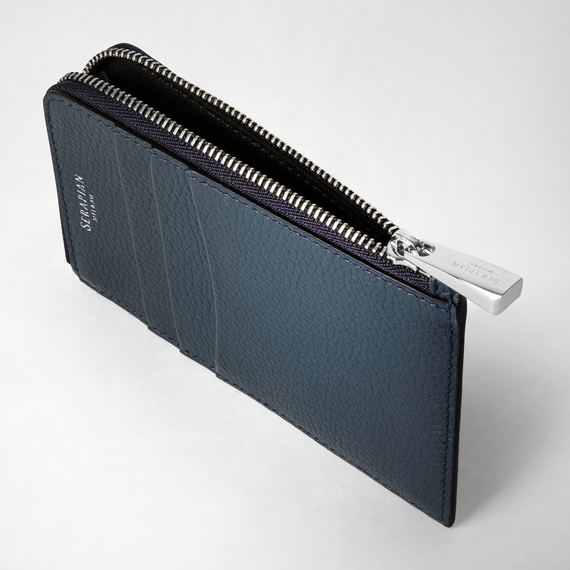 Serapian Zip card case in rugiada leather navy blue Promozione