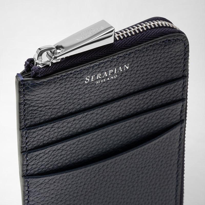 Serapian Zip card case in rugiada leather navy blue Promozione