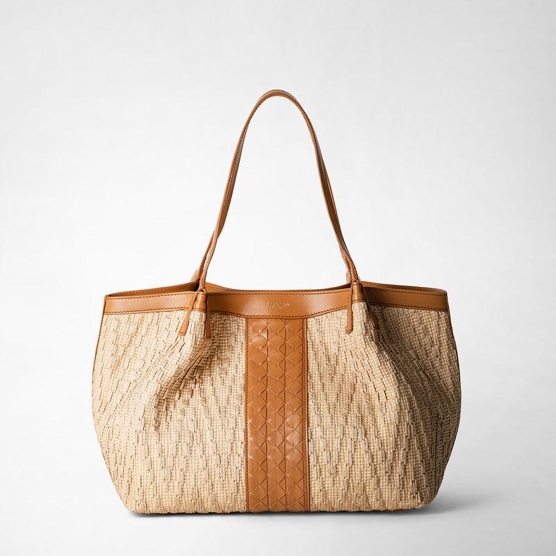 Serapian Tote bag secret piccola in rafia e pelle seta Vendita