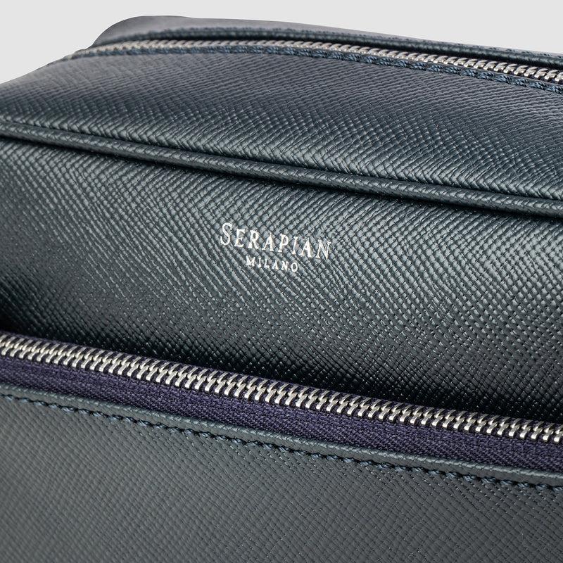 Serapian Wash bag recycled twill evoluzione leather navy blue I Più Venduti