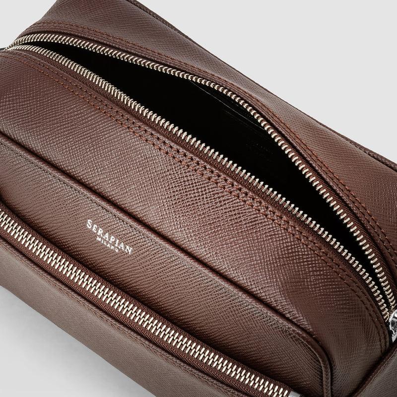 Serapian Wash bag recycled twill evoluzione leather burgundy Vendite Flash