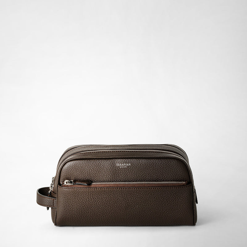 Serapian Trousse bagno doppia zip pelle cachemire espresso Nuovo