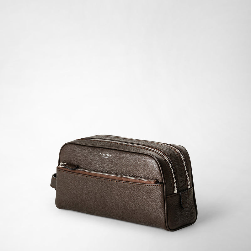 Serapian Trousse bagno doppia zip pelle cachemire espresso Nuovo