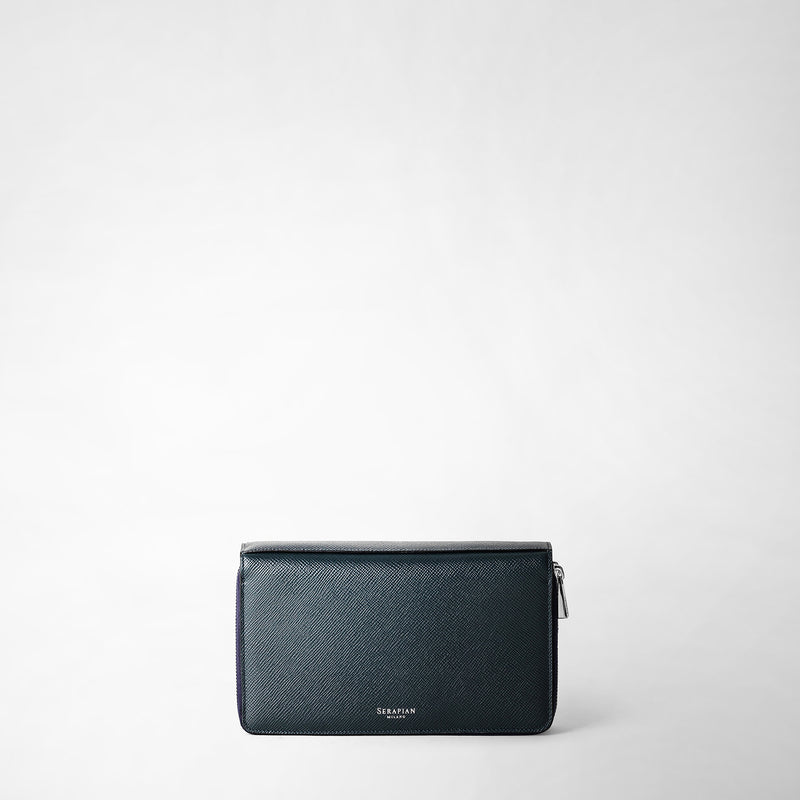 Serapian Pochette viaggio zip doppia pelle evoluzione blu navy Vendite stagionali