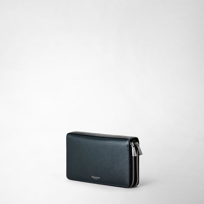 Serapian Pochette viaggio zip doppia pelle evoluzione blu navy Vendite stagionali