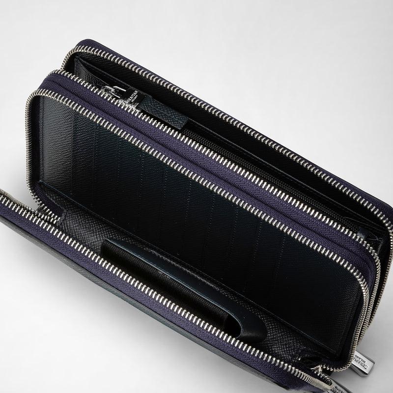 Serapian Pochette viaggio zip doppia pelle evoluzione blu navy Vendite stagionali