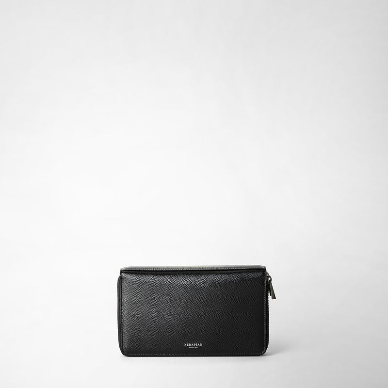Serapian Pochette viaggio zip doppia pelle evoluzione nero Black Friday