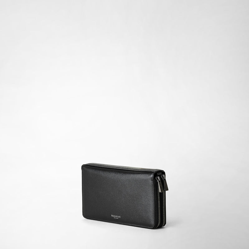 Serapian Pochette viaggio zip doppia pelle evoluzione nero Black Friday