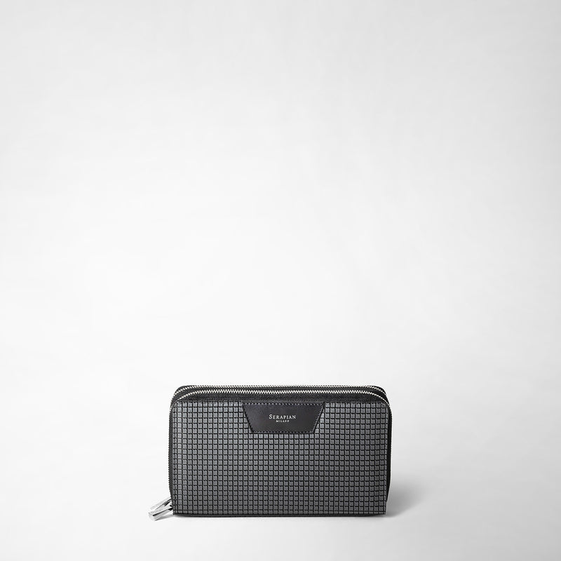 Serapian Pochette da viaggio zip doppia in stepan asfalto-nero Offerta natalizia