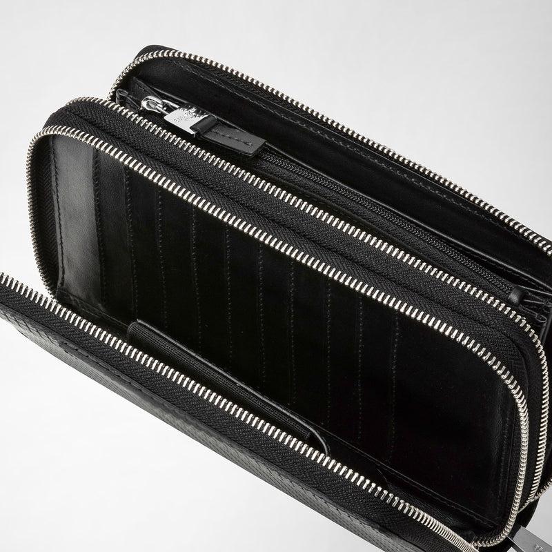 Serapian Pochette da viaggio zip doppia in stepan asfalto-nero Offerta natalizia
