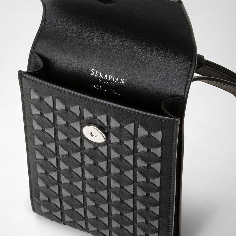 Serapian Phone case with strap in mosaico black asphalt gray Offerta Giorno del Papà