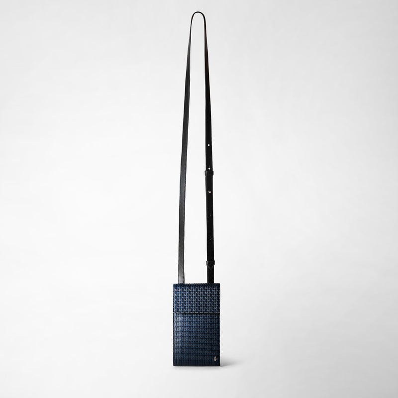 Serapian Custodia per telefono con tracolla in stepan blu oceano-nero Latest fashion