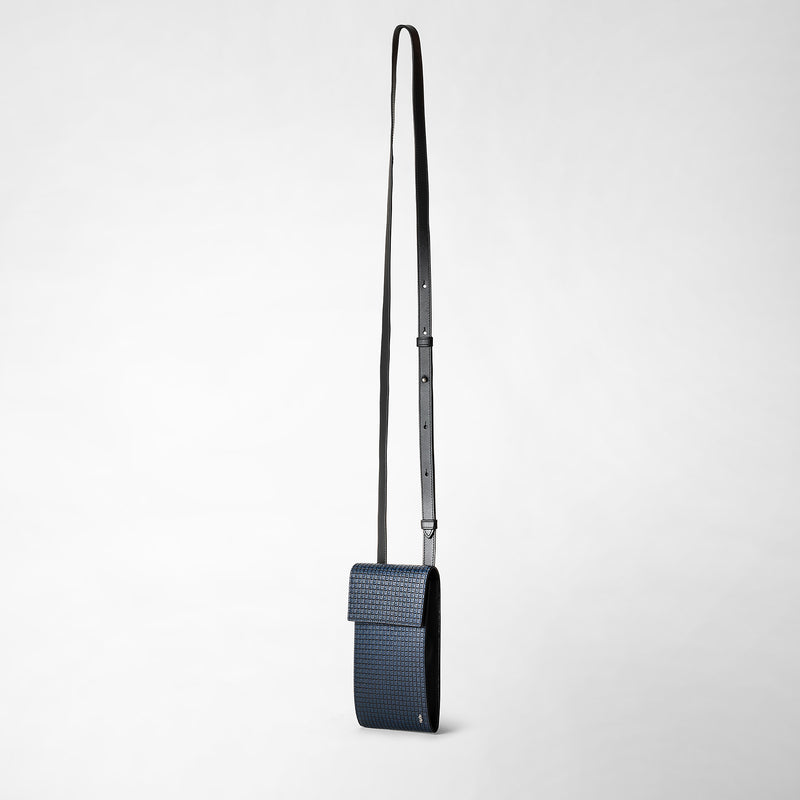 Serapian Custodia per telefono con tracolla in stepan blu oceano-nero Latest fashion