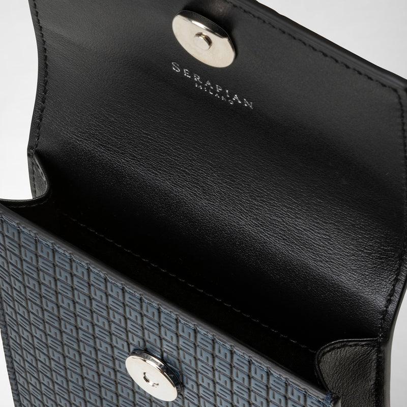 Serapian Custodia per telefono con tracolla in stepan blu oceano-nero Latest fashion