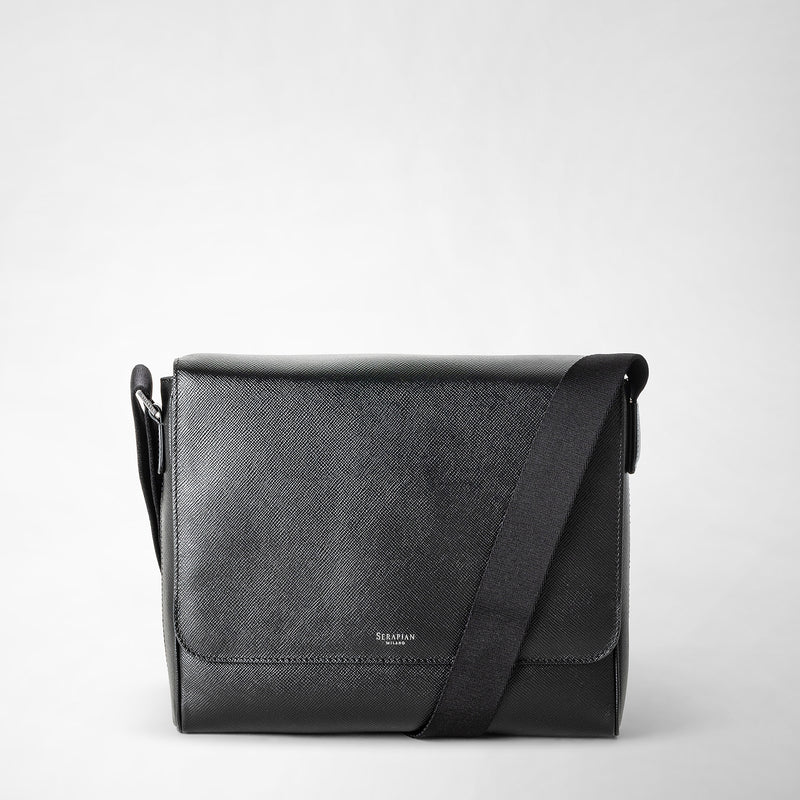 Serapian Borsa messenger piccola in pelle evoluzione nero eclissi In Vendita