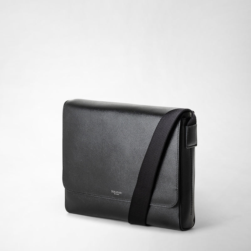 Serapian Borsa messenger piccola in pelle evoluzione nero eclissi In Vendita