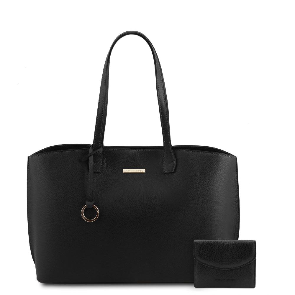 Tuscany Leather Borsa Shopping in Pelle e Portafoglio in Pelle 3 Ante con Portaspiccioli Grande vendita
