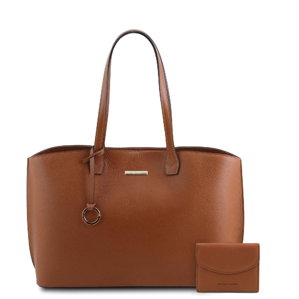 Tuscany Leather Borsa Shopping in Pelle e Portafoglio in Pelle 3 Ante con Portaspiccioli Flash Sale