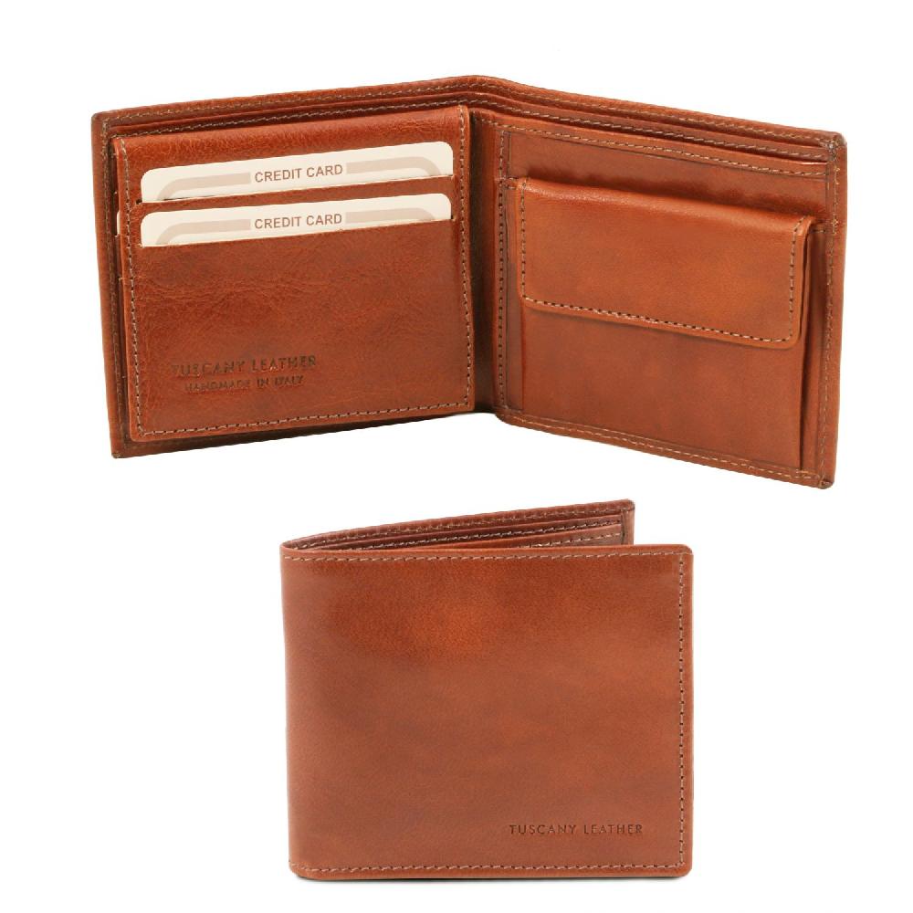 Tuscany Leather Esclusivo Portafoglio Uomo in Pelle 3 Ante con Portaspiccioli Super sconto