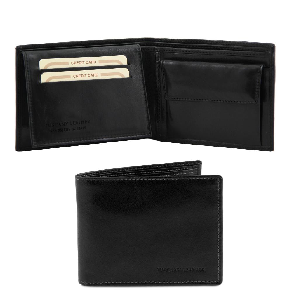 Tuscany Leather Esclusivo Portafoglio Uomo in Pelle 3 Ante con Portaspiccioli Black Friday Prezzi