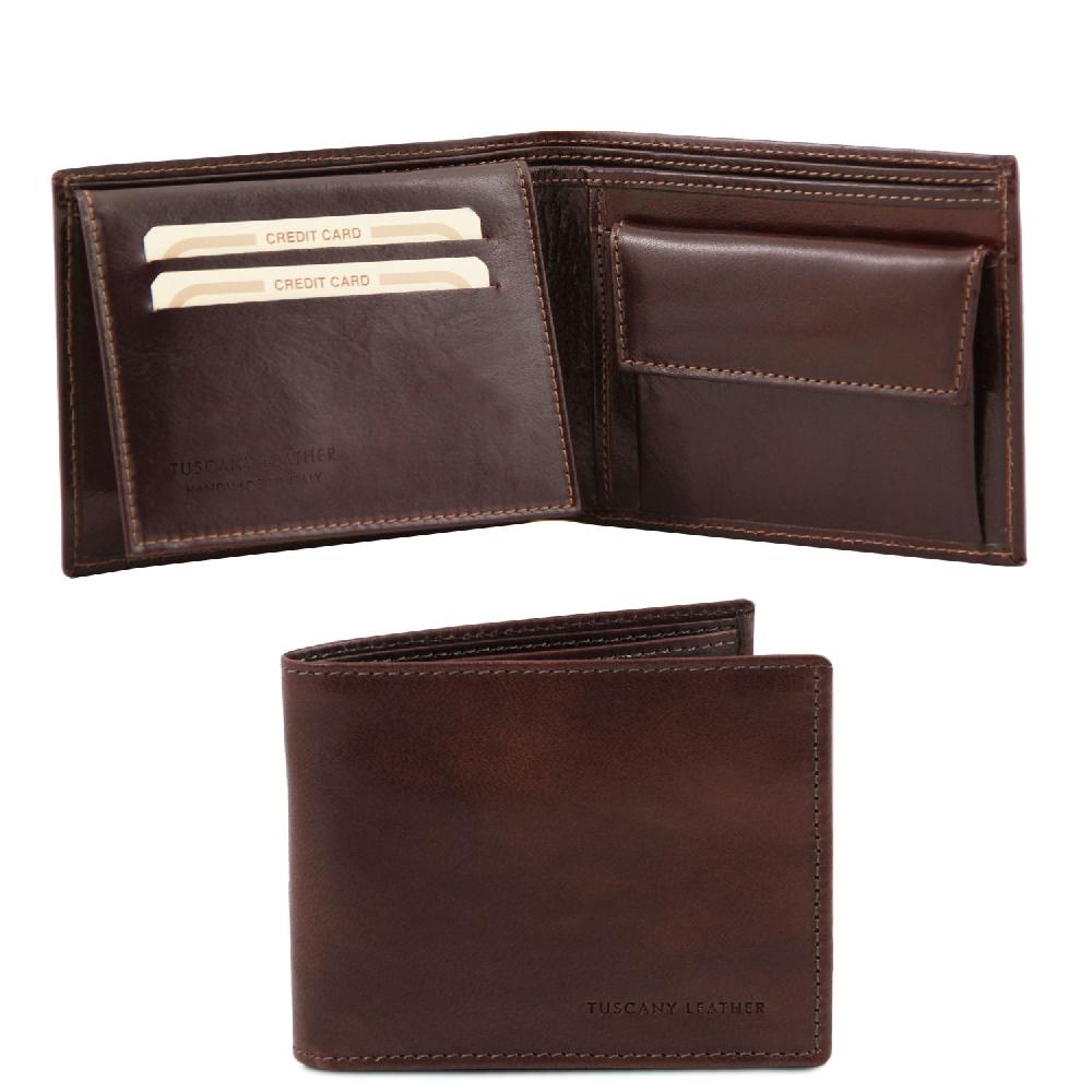 Tuscany Leather Esclusivo Portafoglio Uomo in Pelle 3 Ante con Portaspiccioli In vendita