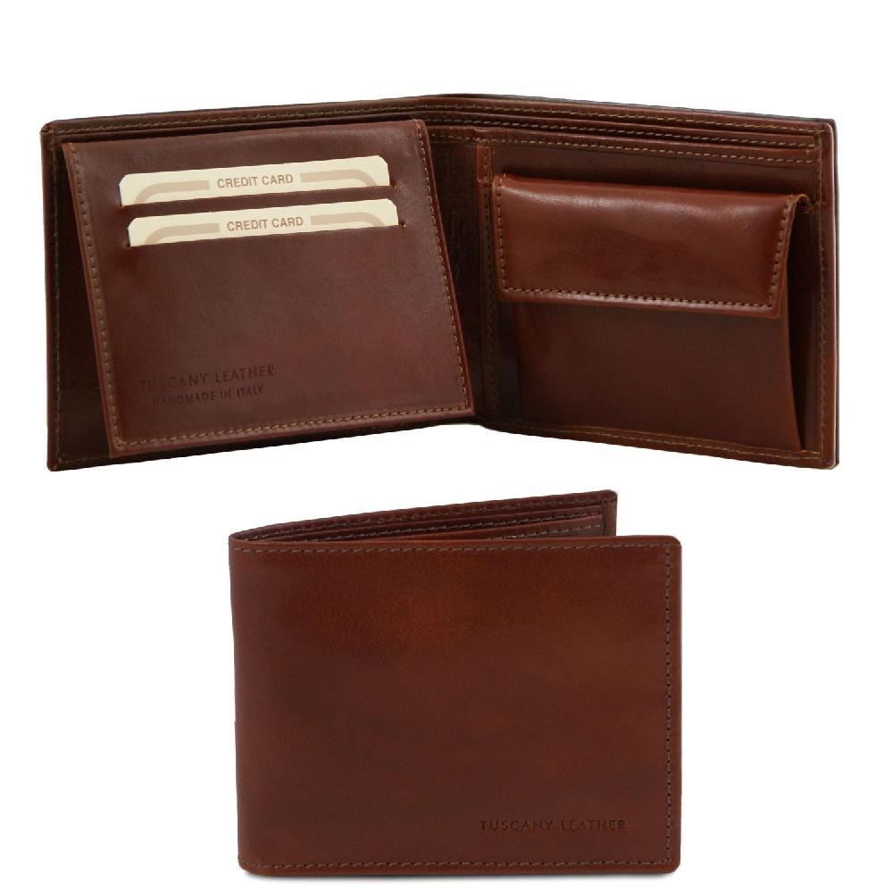 Tuscany Leather Esclusivo Portafoglio Uomo in Pelle 3 Ante con Portaspiccioli Duty-free