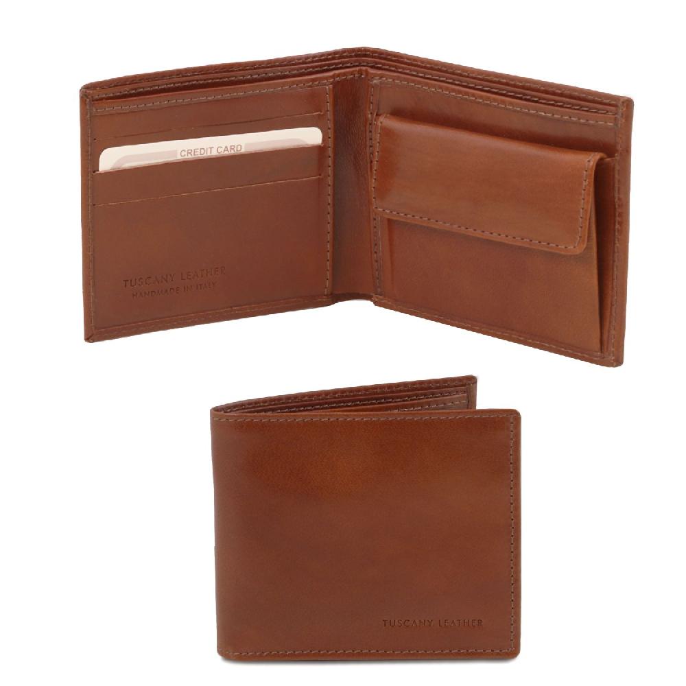 Tuscany Leather Esclusivo Portafoglio Uomo in Pelle 2 Ante con Portaspiccioli Consegna Veloce