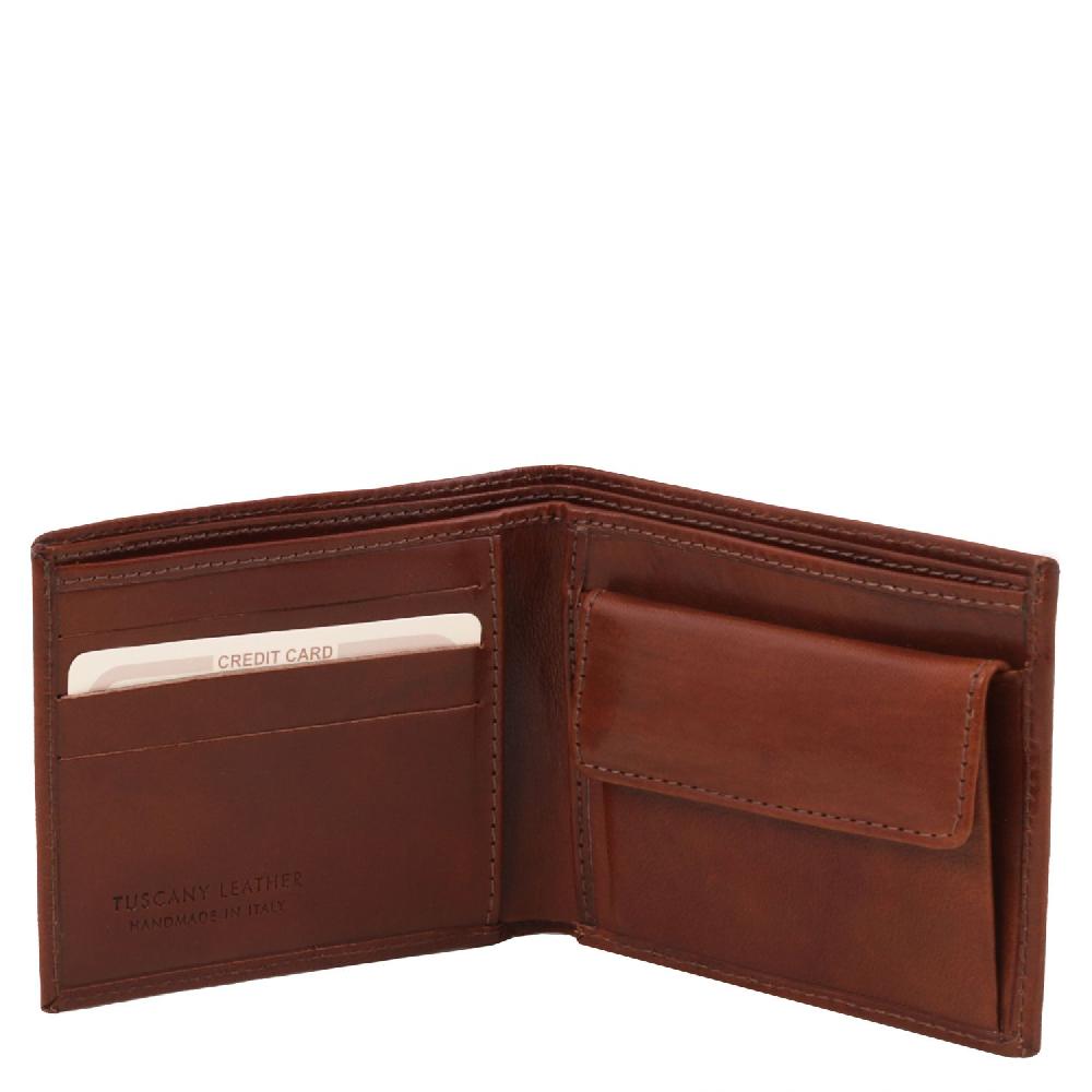 Tuscany Leather Esclusivo Portafoglio Uomo in Pelle 2 Ante con Portaspiccioli Consegna Veloce