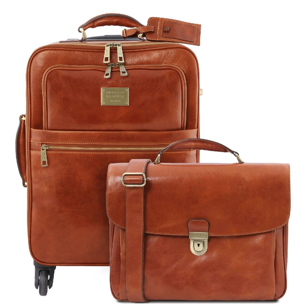 Tuscany Leather Trolley con 4 Ruote e Borsa Porta Computer TL SMART in Pelle Affare Del Giorno