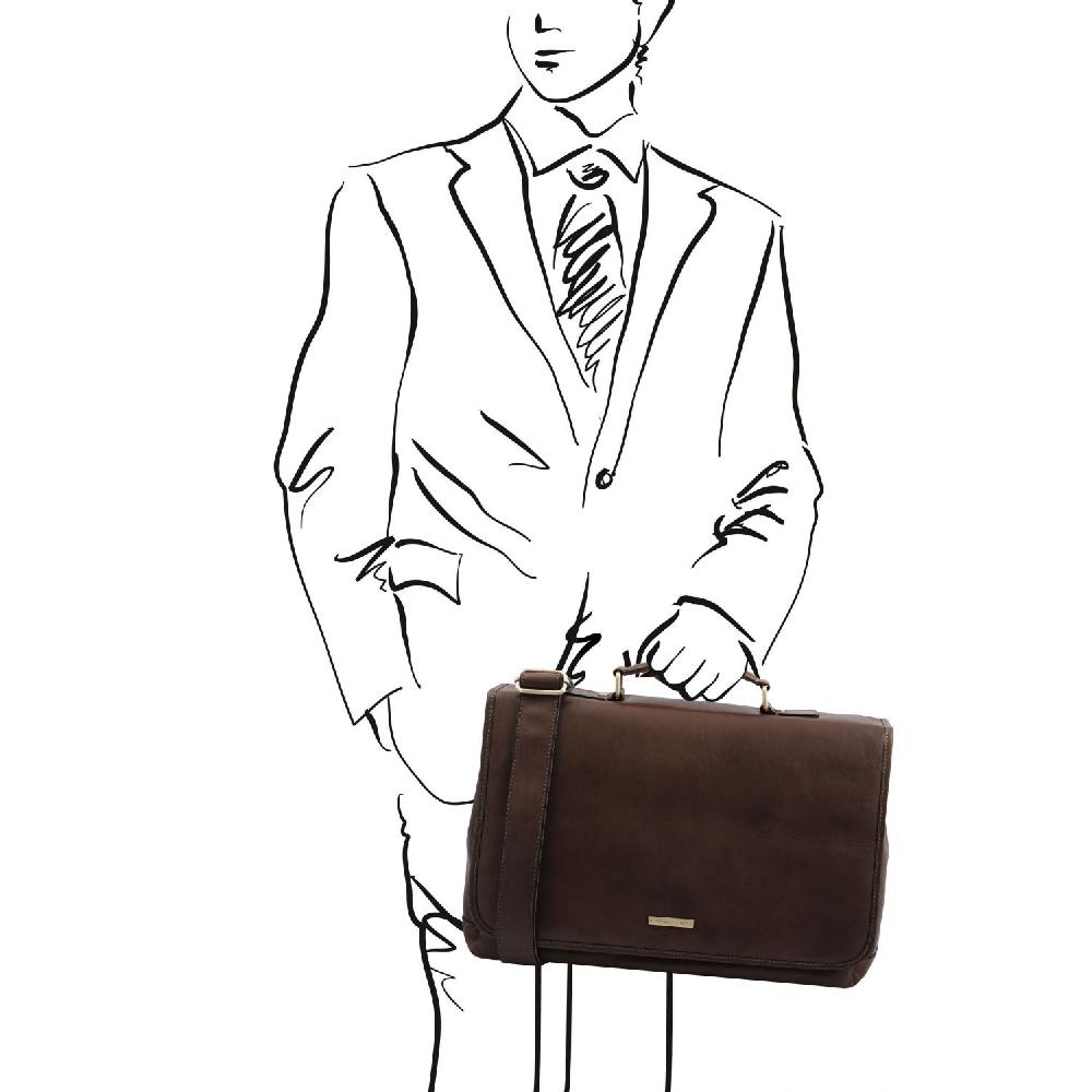 Tuscany Leather Borsa da Lavoro TL SMART Multiscomparto in Pelle con Pattella In Vendita