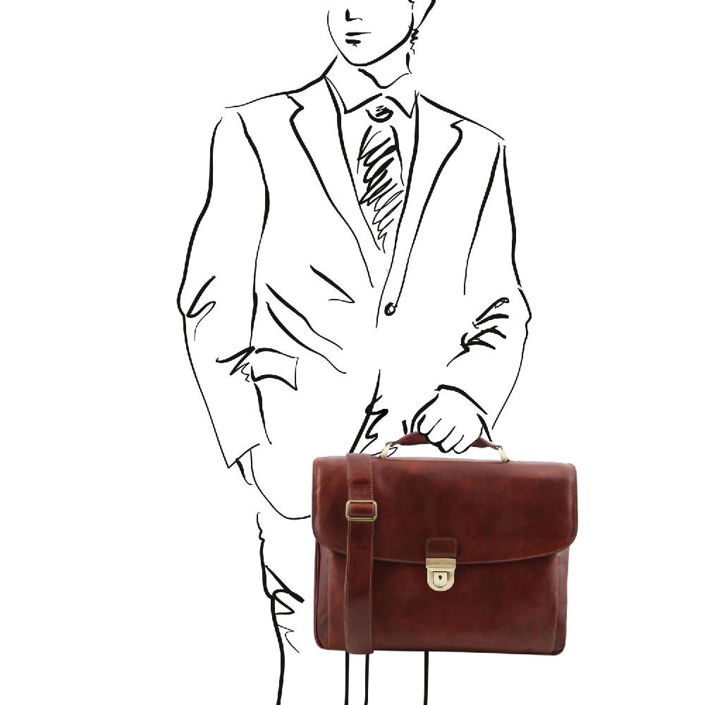 Tuscany Leather Borsa Porta Computer TL SMART Multiscomparto in Pelle Vendita Calda