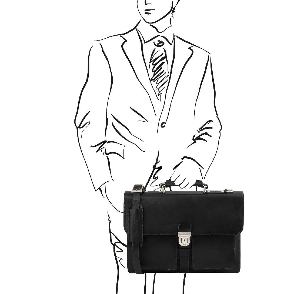 Tuscany Leather Borsa da Lavoro in Pelle 3 Scomparti Saldi Di Fabbrica