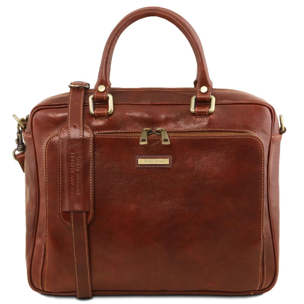 Tuscany Leather Borsa Porta Computer da Lavoro con Tasca Frontale in Pelle Flash Sale