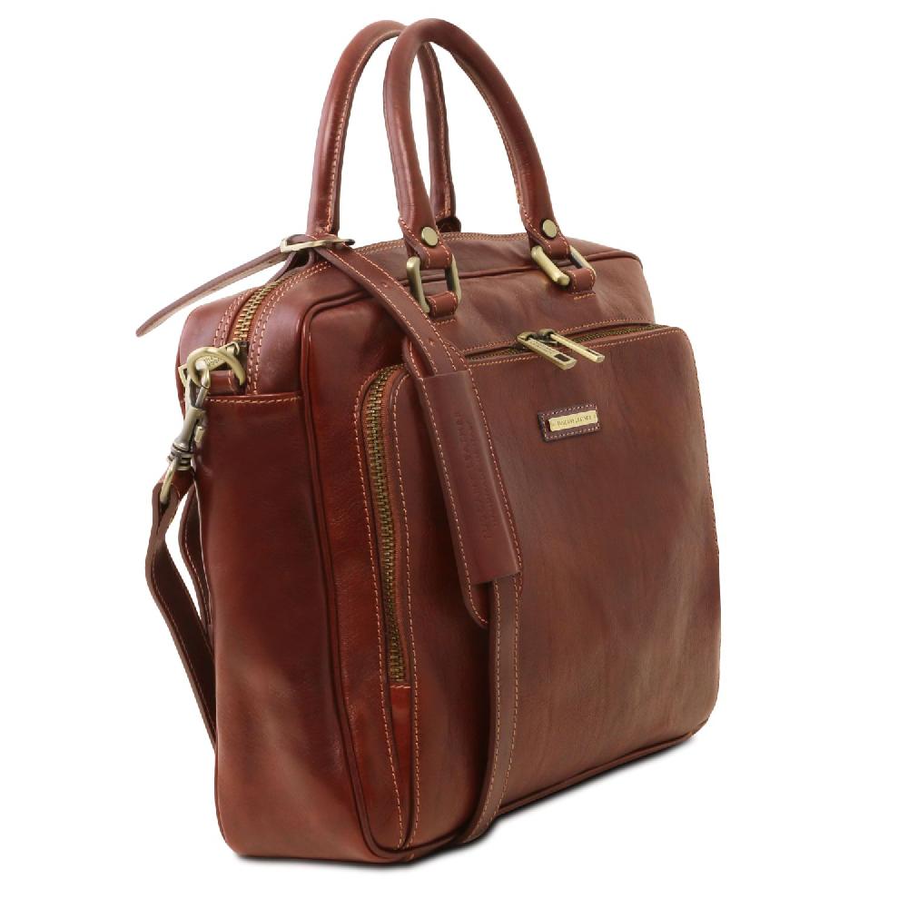 Tuscany Leather Borsa Porta Computer da Lavoro con Tasca Frontale in Pelle Flash Sale