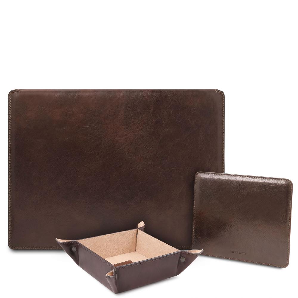 Tuscany Leather Sottomano da Scrivania con Ribalta Tappetino per Mouse e Vuotatasche in Pelle Offerta natalizia