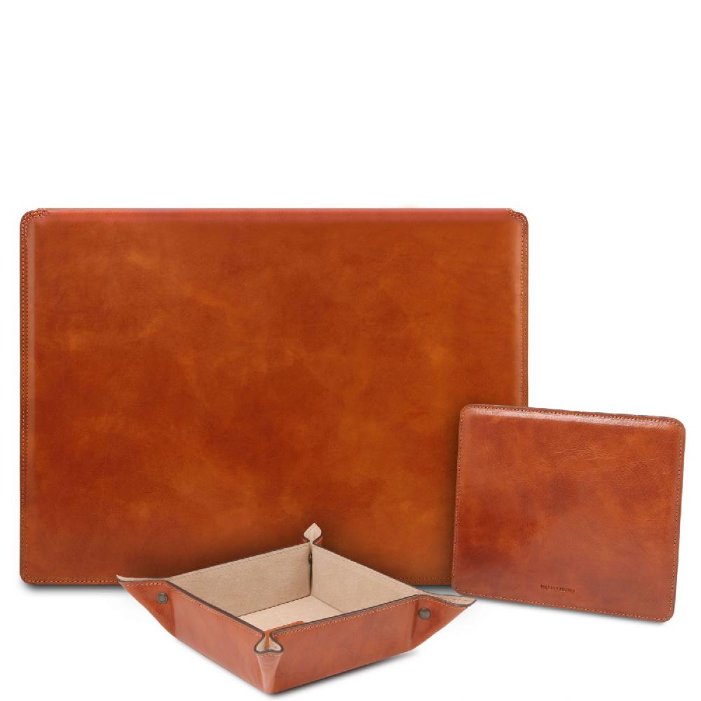 Tuscany Leather Sottomano da Scrivania con Ribalta Tappetino per Mouse e Vuotatasche in Pelle Offerta per la Festa della Mamma