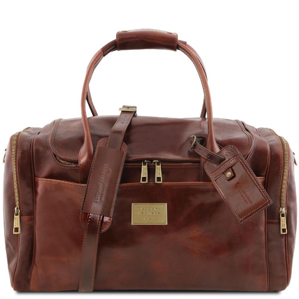 Tuscany Leather Borsone Viaggio in Pelle con Tasche Laterali Solo un giorno rimasto