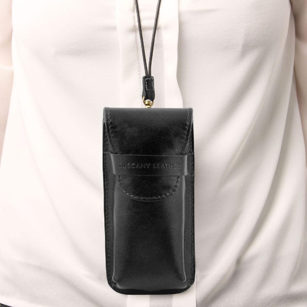 Tuscany Leather Esclusivo Portaocchiali/Portacellulare a Tracolla in Pelle Misura Grande Qualità Garantita