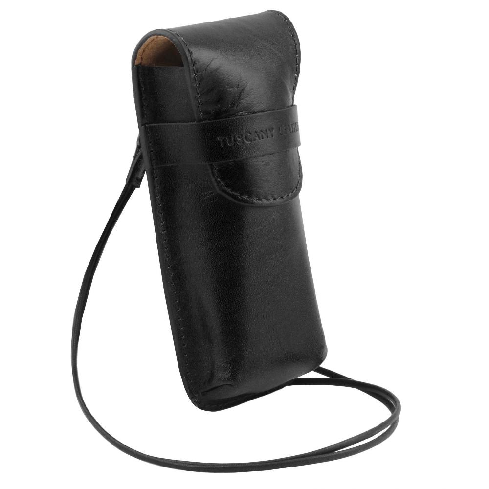 Tuscany Leather Esclusivo Portaocchiali/Portacellulare a Tracolla in Pelle Misura Grande Qualità Garantita